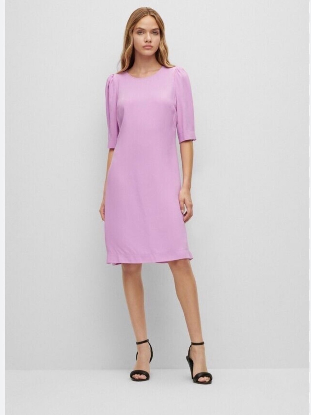 BOSS Lilac Dawena Shift Dress with Puff Elbow Sleeves Size 2